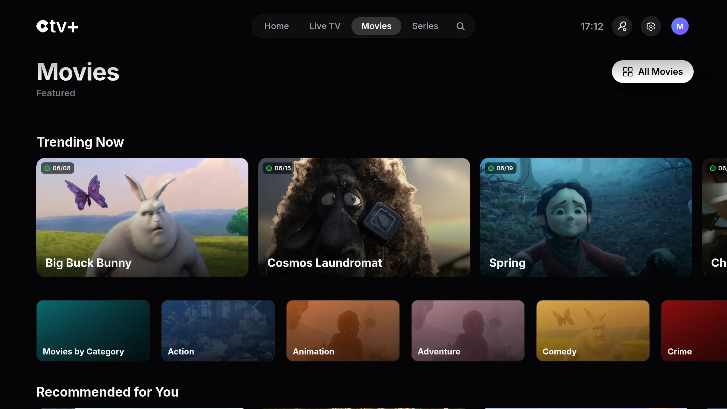 CTV+ Movies screen