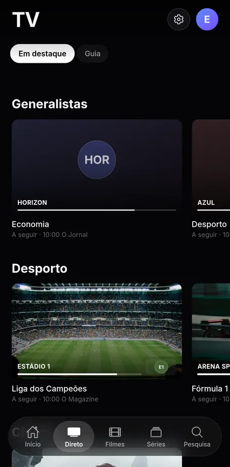 TV em direto, canais fictícios