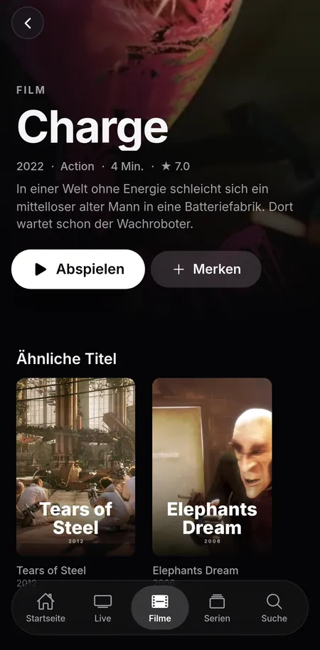 Detailseite eines Films