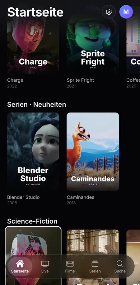 Reihen der Startseite