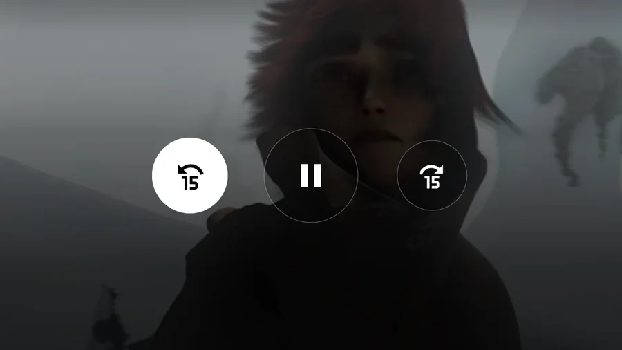 Player controls: rewind, pause, fast forward