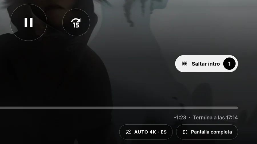 Reproductor de CTV+ mientras se reproduce Sintel, con el botón Saltar intro