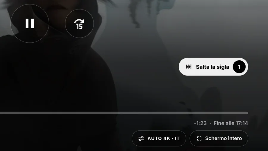 Player di CTV+ durante la riproduzione di Sintel, con il pulsante Salta la sigla