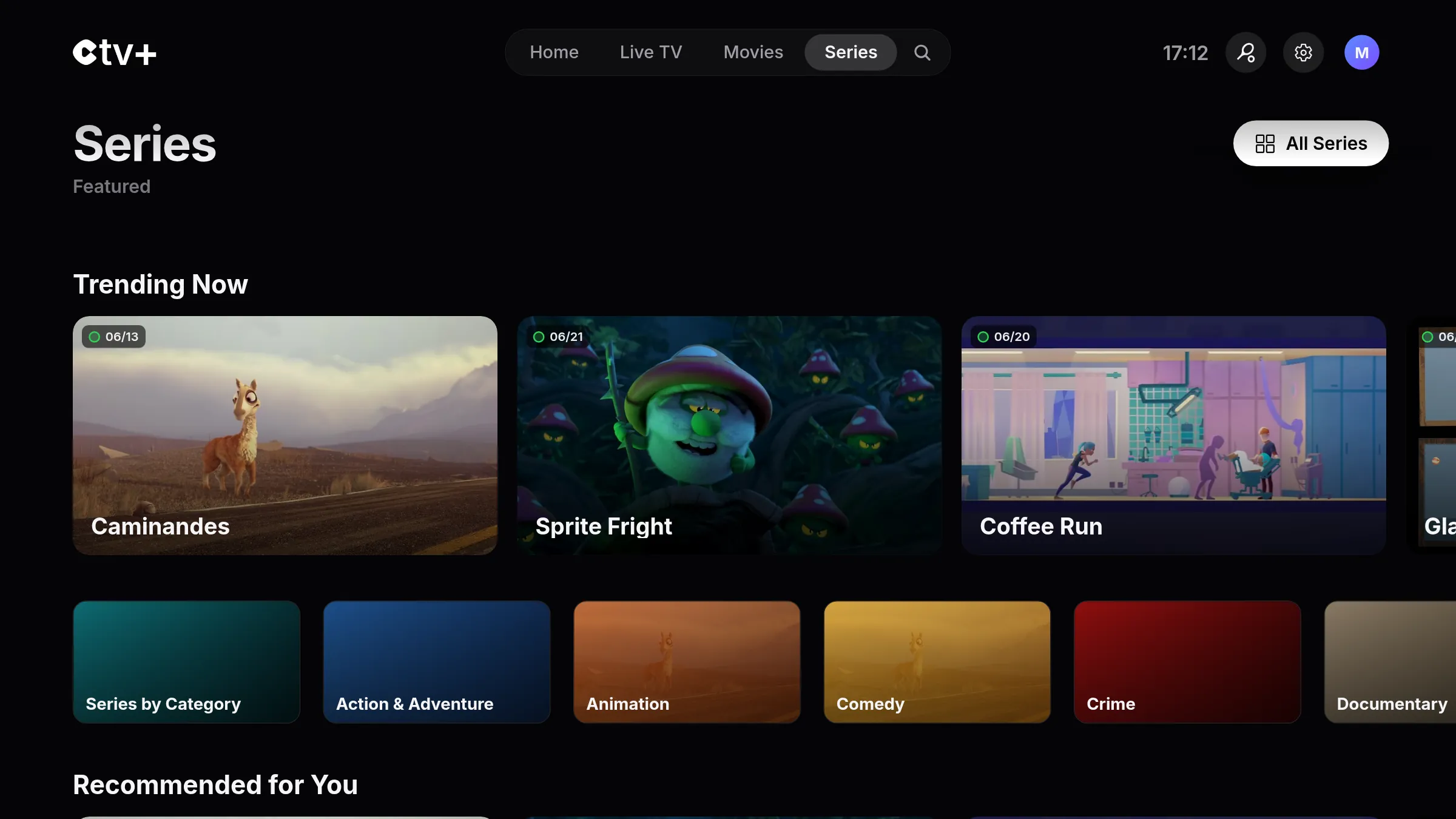 CTV+ Series screen